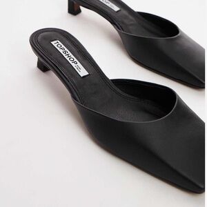 Genuine leather black mule with kitten heel